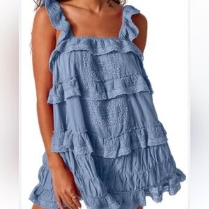 Blue Ruffled Sleeveless Dress